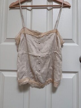 Pull&Bear Lace-Trim Satin-Look Camisole - Cream